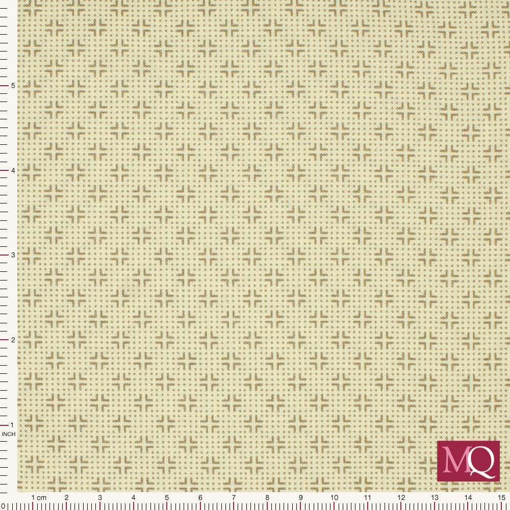 Cotton quilting fabric with delicate brown print consisting of crosses and dots