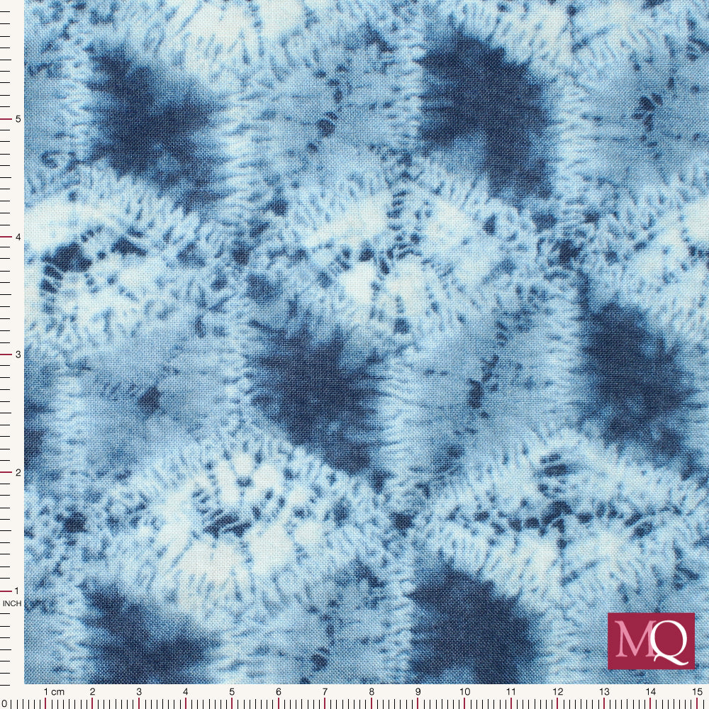 Cotton quilting fabric with shibori tie dye effect in tumbling block pattern