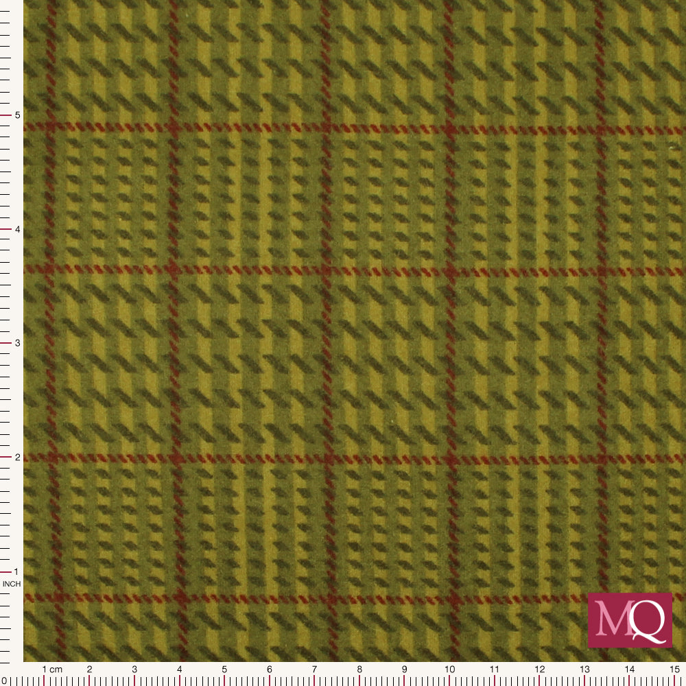 Avocado green flannel soft quilting fabric with checked design