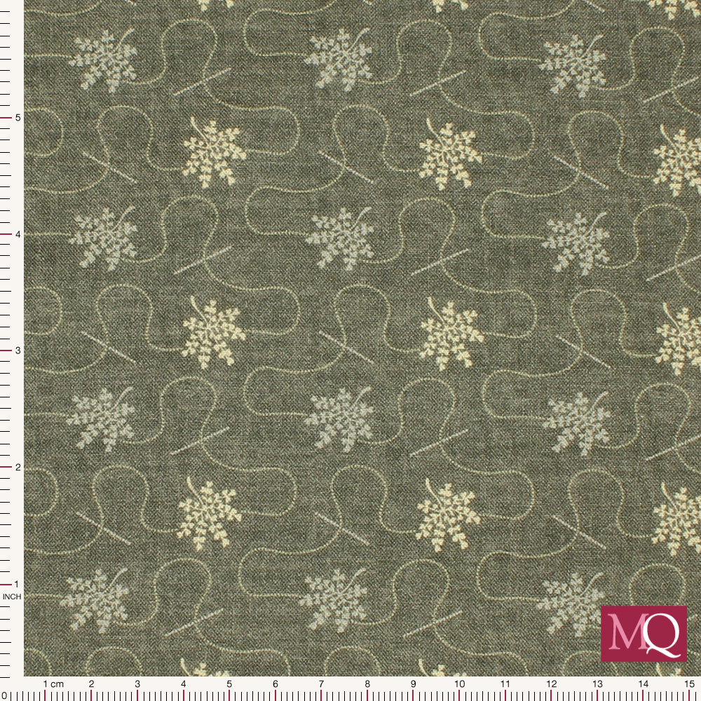 Cotton quilting fabric with subtle tonal natural print featuring delicate branches on a grey backdrop