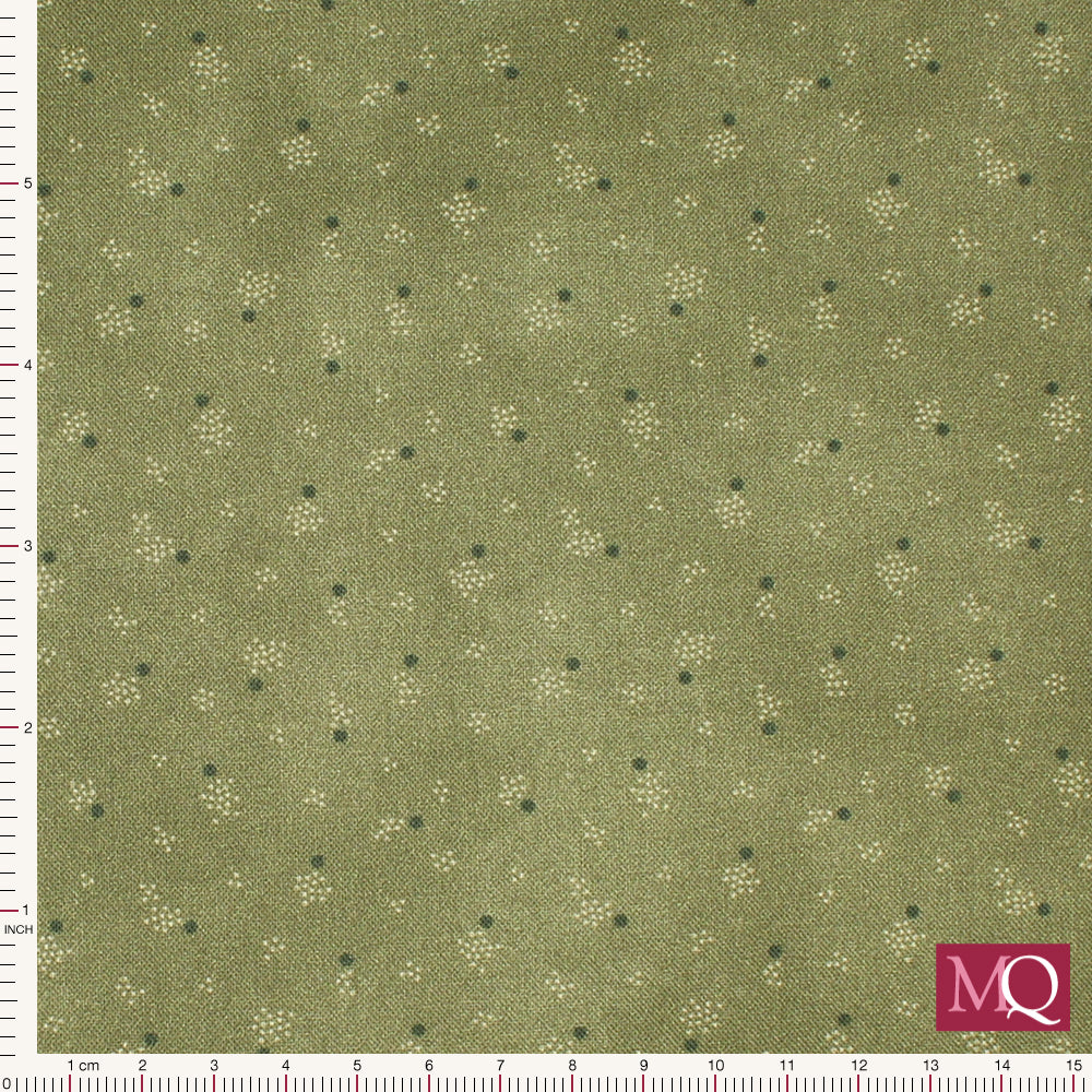 Cotton quilting fabric with subtle tonal natural print on a mossy green background
