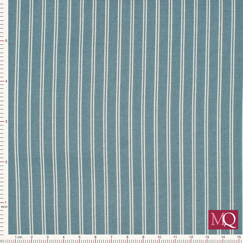 Cotton quilting fabric with teal and white stripes