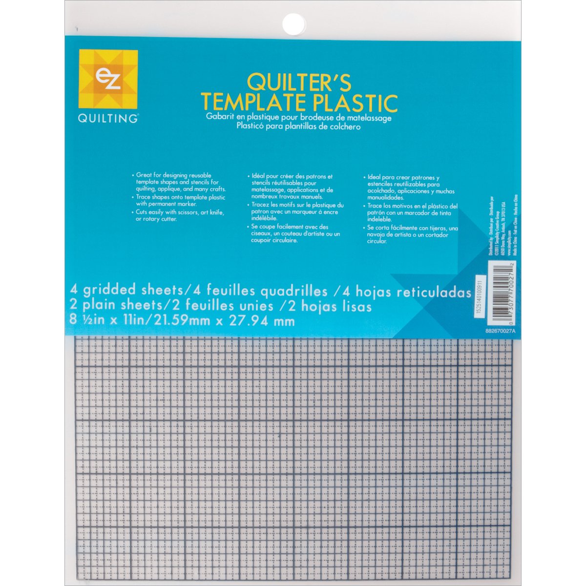 EZW Template Plastic Multipack 8½"-11" Pk of 4 grid & 2 plain sheets