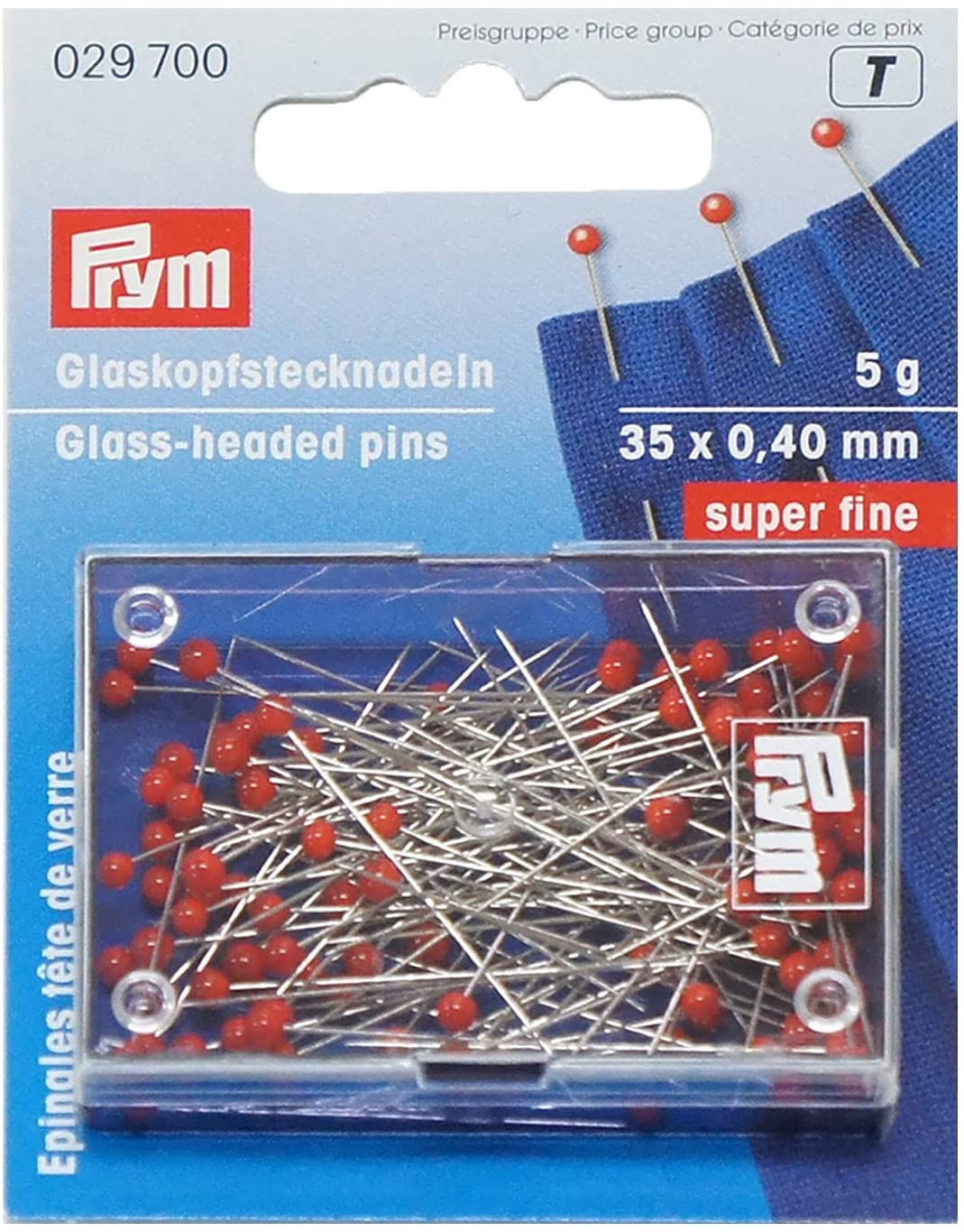 Prym Glass-Headed Pins - 30mm x 0.40mm  Super Fine 029 700