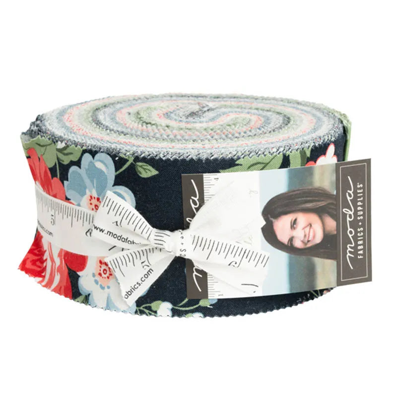 Cotton Quilting Fabric Strips in the form of a Jelly Roll, with traditional floral designs with a modern twist