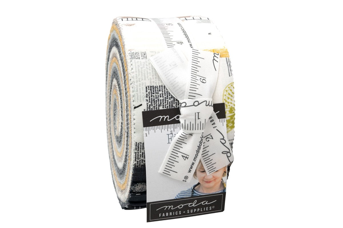 Jelly roll featuring co-ordinating cotton fabric based on antique letterpress and nature