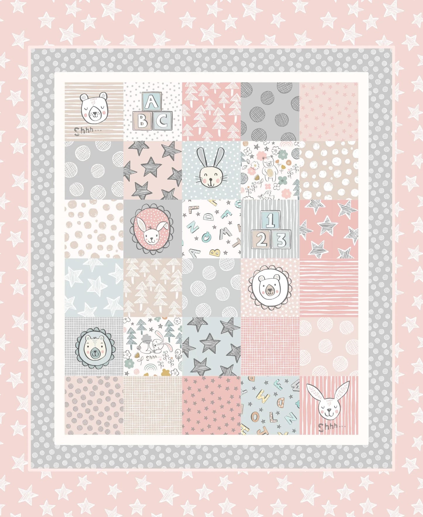 Bella Bunny and Bear Cot Panel by Lewis and Irene - Pink
