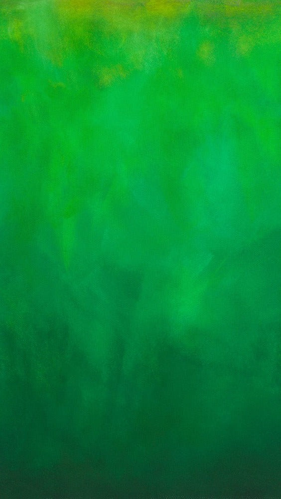 Cotton quilting fabric with painterly ombre running from lime green to deep forest green