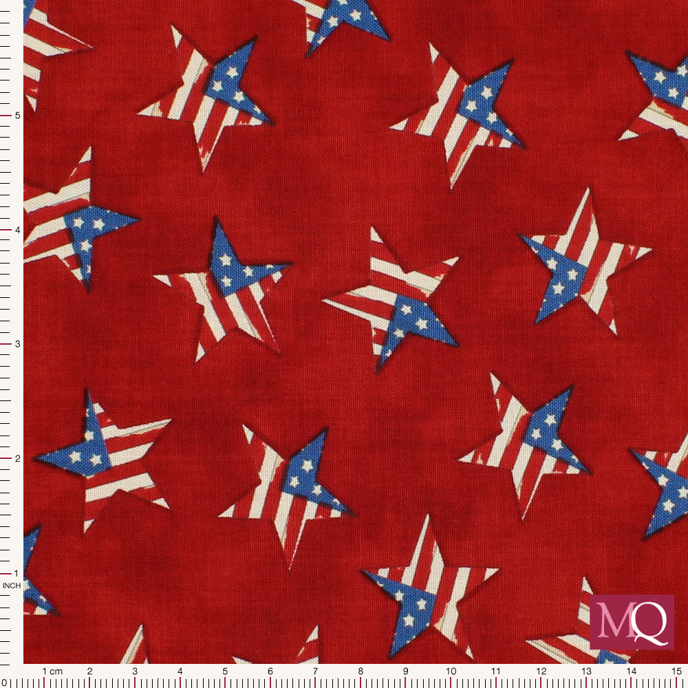 Red Cotton Quilting Fabric with American Stars