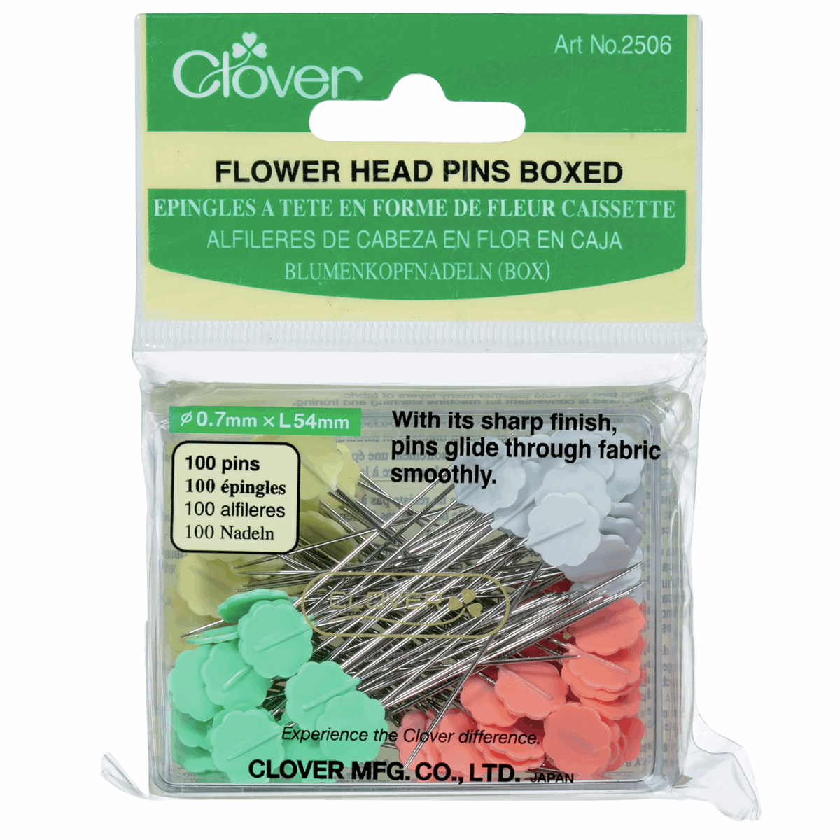 Clover Flower Head Pins - Size 32 - 2" 100ct 4 colours - 2506CV