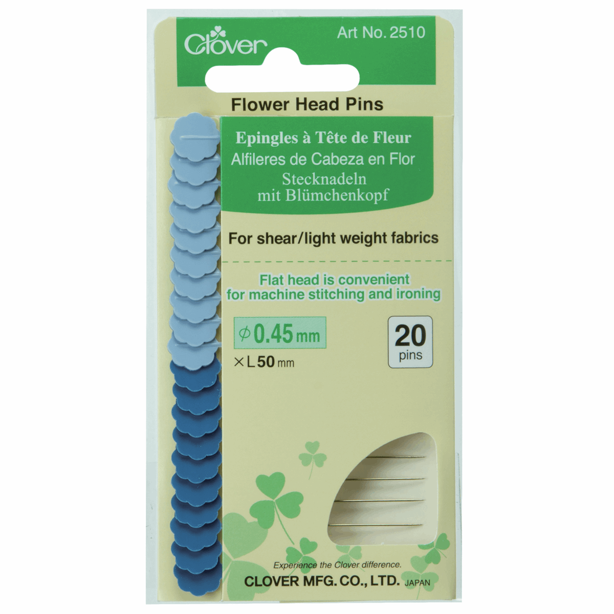 Clover Flower Head Fine Pins - Size 32 - 2" 20ct 2 colours - 2510CV