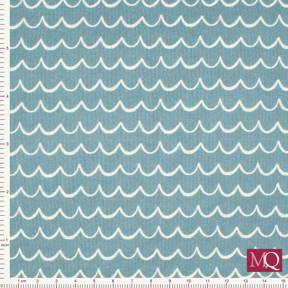 Cotton quilting fabric with modern wave design on teal