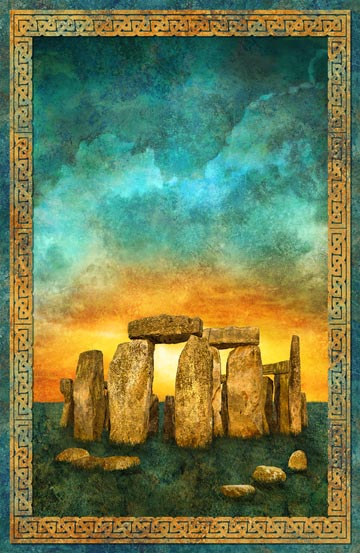 Stonehenge Solstice Panel by Deborah Edwards & Linda Ludovico - Teal - 28"