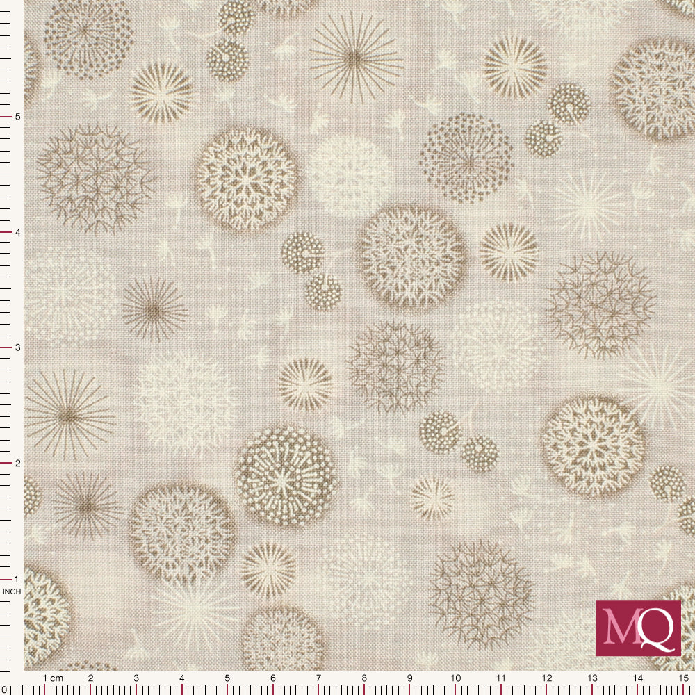 Cotton quilting fabric with cream tonal colours featuring delicate botanical print.