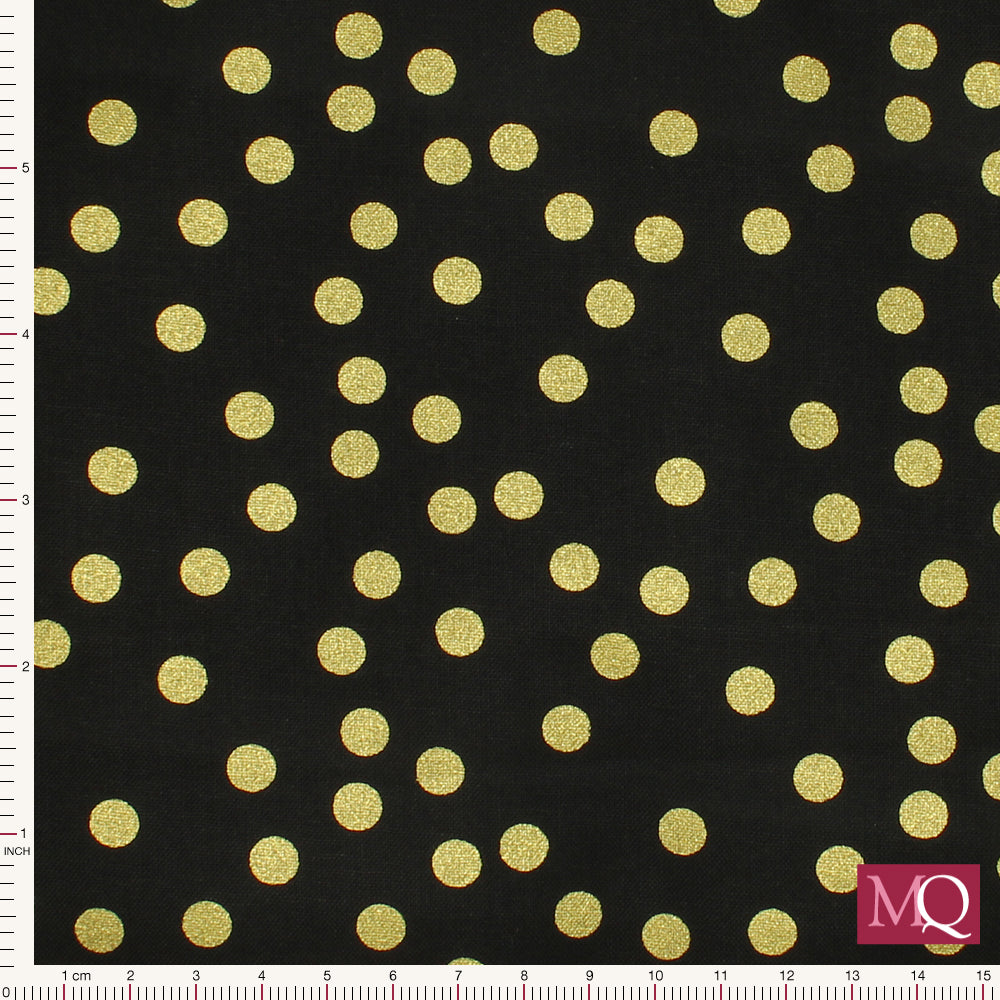 Black  Metallic Gold Nightfall Confetti Dots by Emma and Mila for Camelot Fabrics Remnant