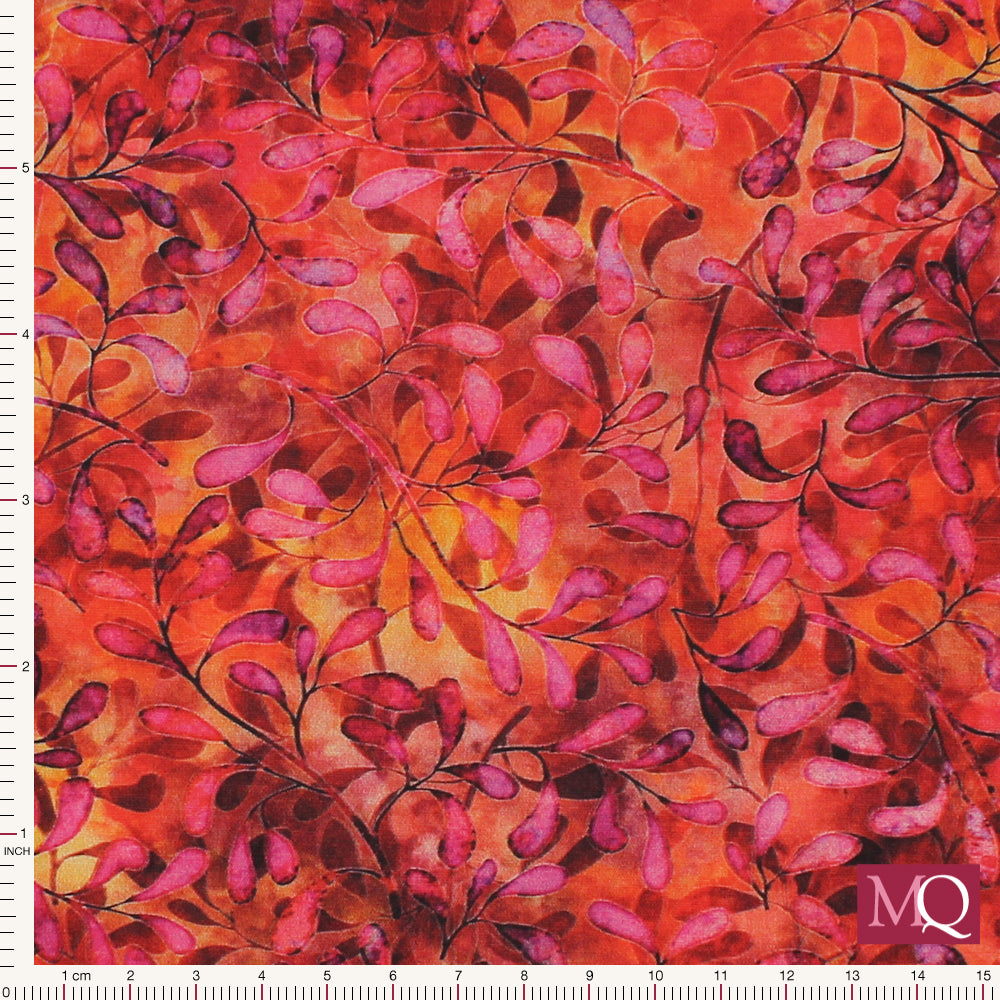 Tropicalia  by QT Fabrics Leaf Vine - Red  £1.40/10cm