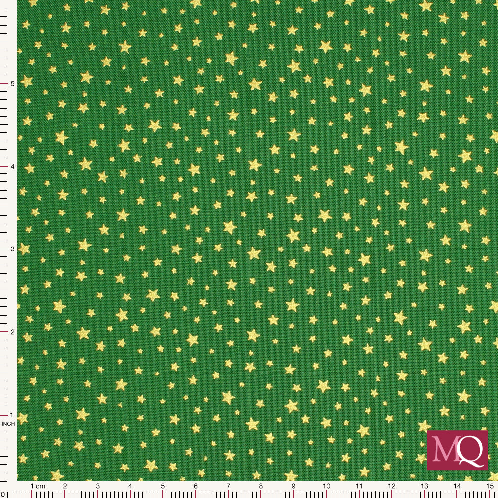 Christmas Metallics by Makower - Stars - Gold on Green