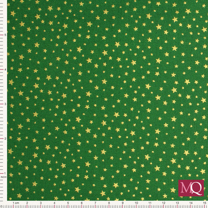Christmas Metallics by Makower - Stars - Gold on Green