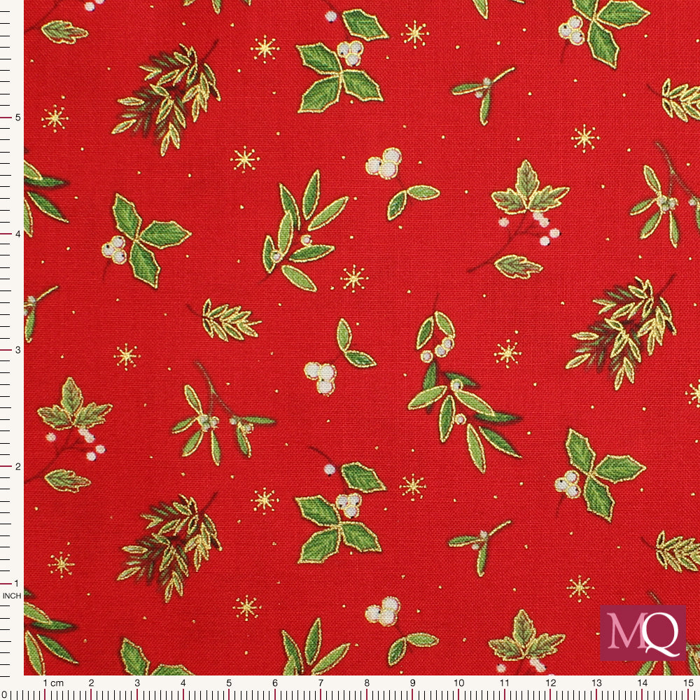Christmas Festive Foliage by Makower - Scatter on Red