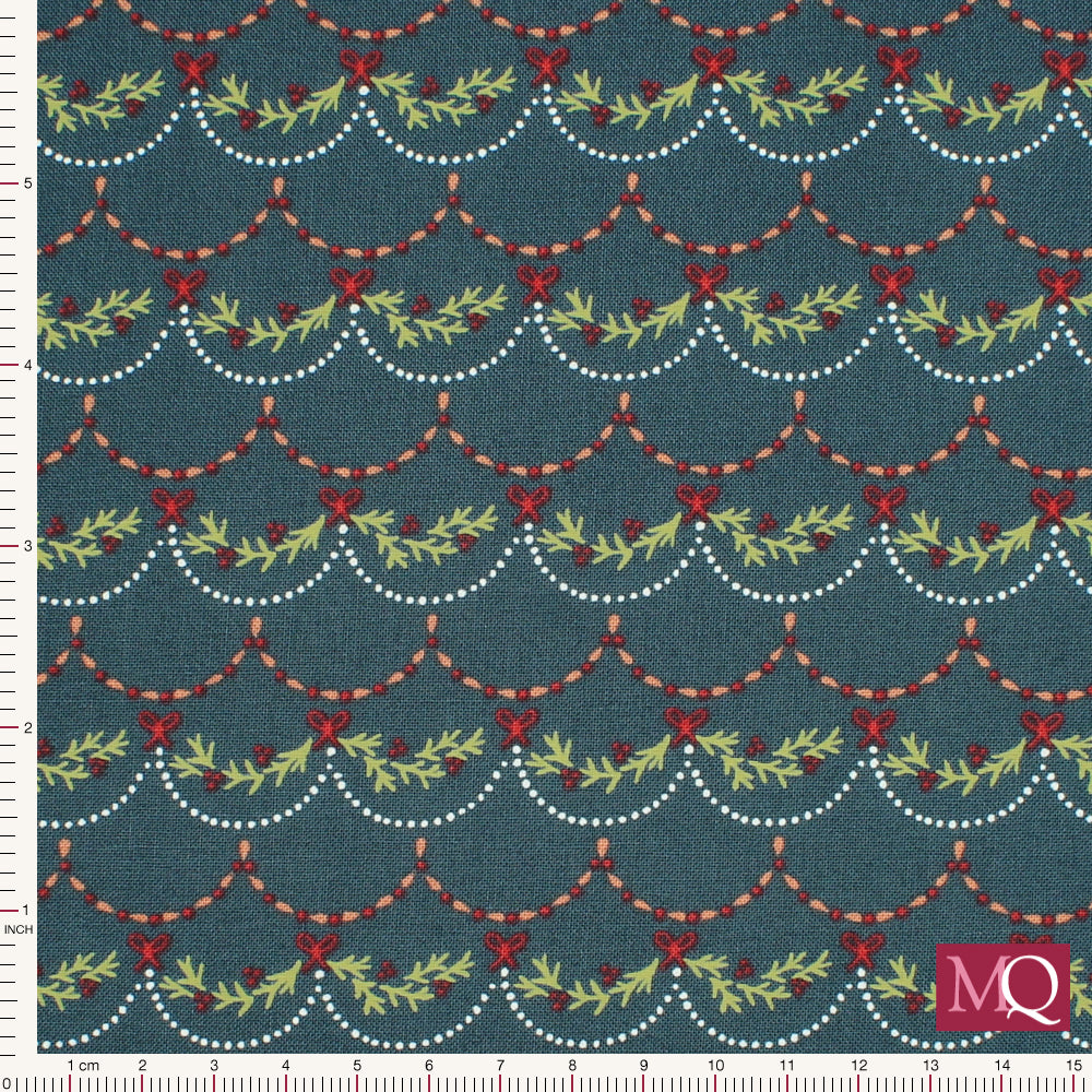 Cotton quilting fabric with subtle Christmas theme featuring tiny garlands and foliage