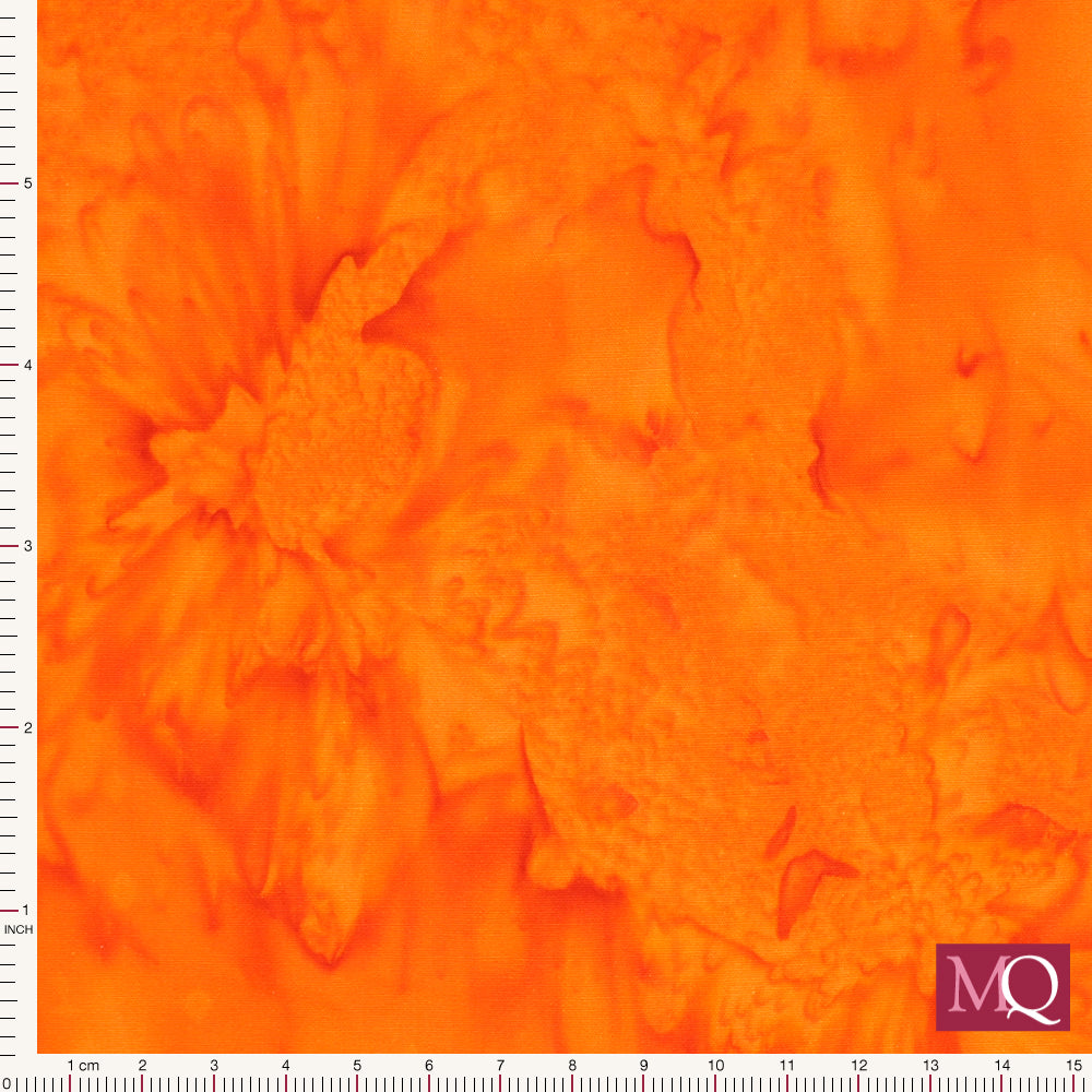 Cotton quilting fabric in bright orange scrunched dyed effect