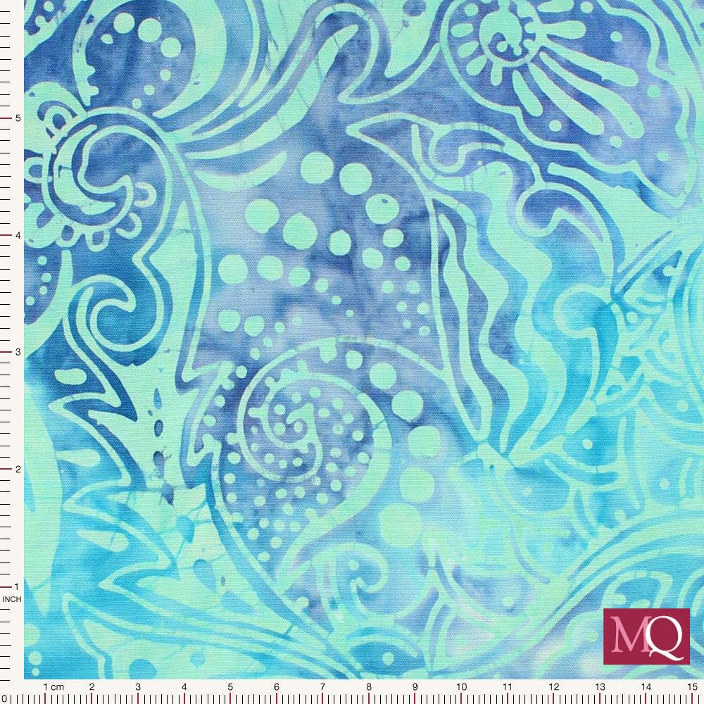 Cotton quilting fabric with paisley swirl design in batik style
