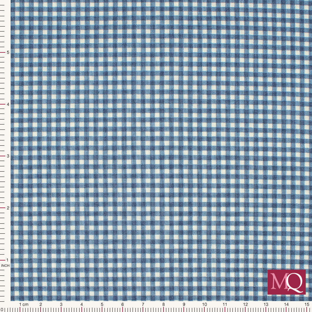Cotton quilting fabric with delicate gingham print in tonal dark blues