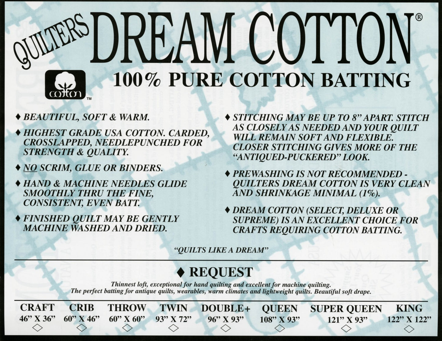 Dream Request Cotton Wadding - 93” Wide (Queen width)