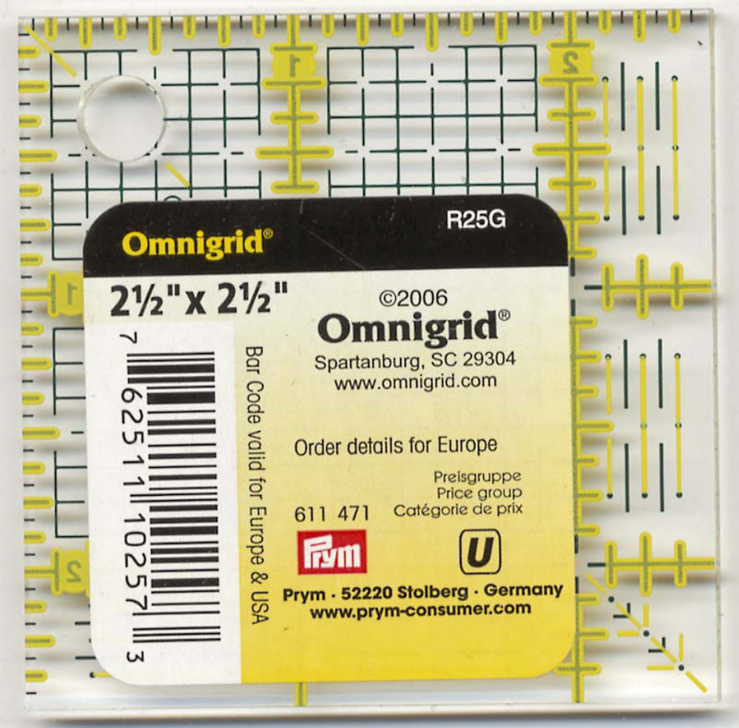 Omnigrid 2.5" square Grid Ruler - R25G
