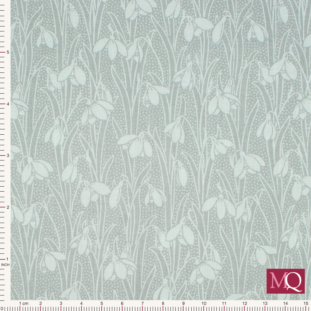 Cotton quilting fabric with arts and crafts style snowdrop design in tonal warm greys