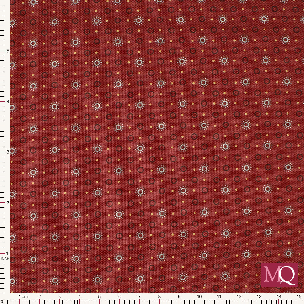 Cotton quilting fabric with antique American look in burnt red with small dotted detaills