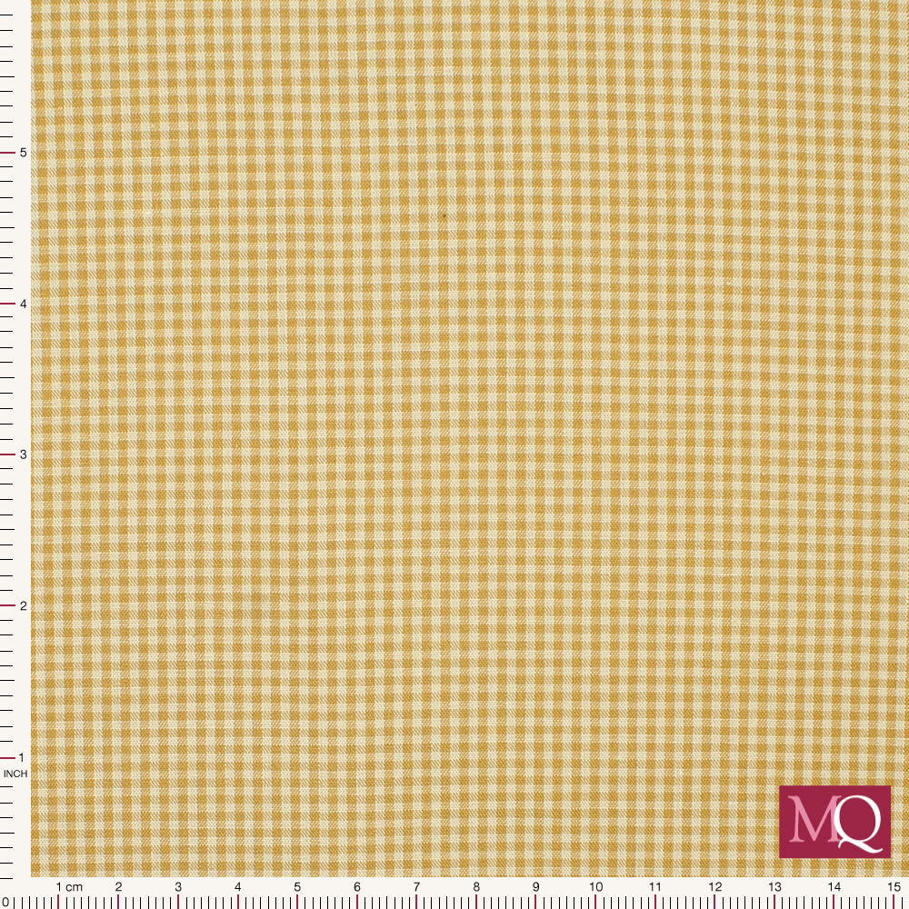Cotton quilting fabric in woven design with fine mustard checks