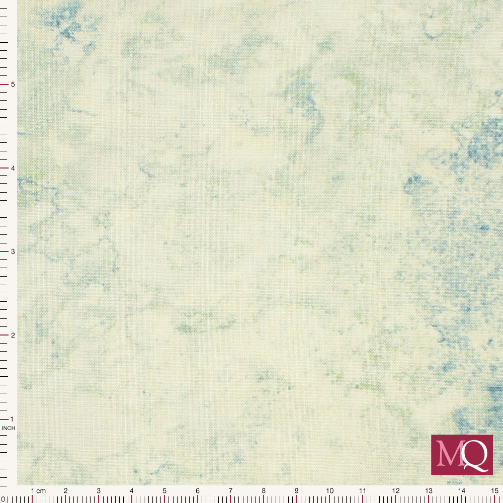 Cotton quilting fabric with subtle stone texture including blue marbling on icy grey background