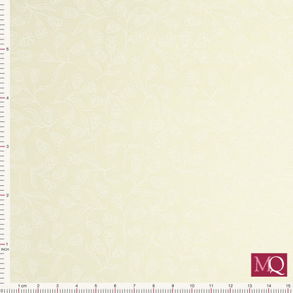 Cotton quilting fabric with white printed bell flowers on white background