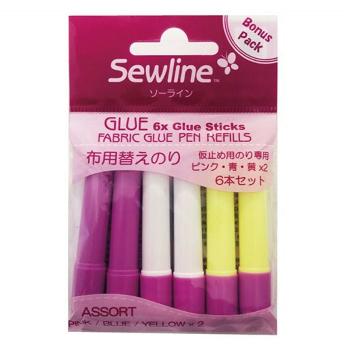 Sewline Fabric Glue Pen Refills - Pack of 6 (2 each of Pink/Blue/Yellow)