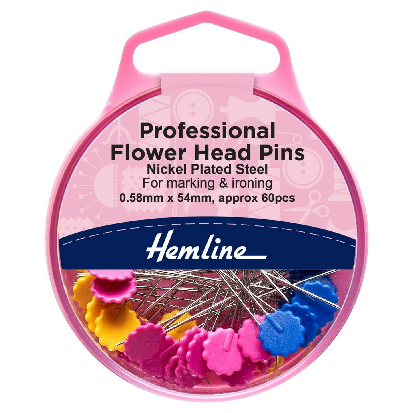 Hemline's  Professional Flower Head Pins - 0.58mm x 54mm - 60pcs