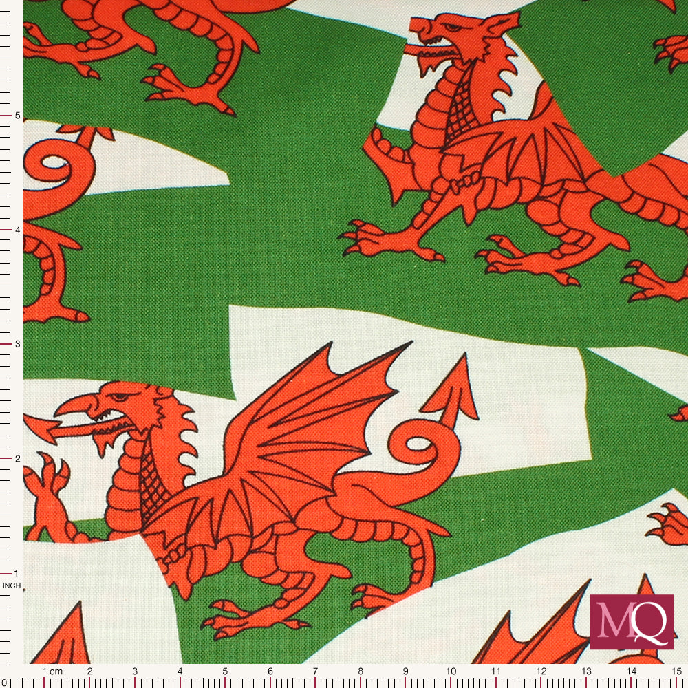 Cotton quilting fabric featuring the Welsh flag